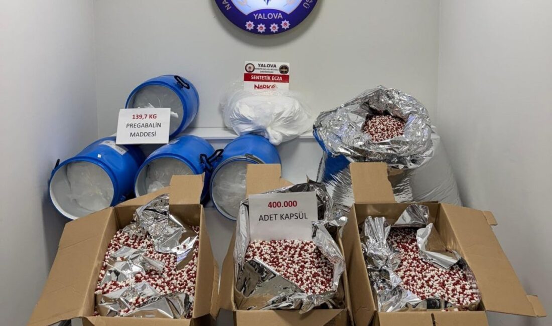 Yalova’da Uyuşturucu Operasyonu: 139 Kilo Pregabalin ve 400 Bin Kapsül Ele Geçirildi Yalova’da polis ekipleri tarafından