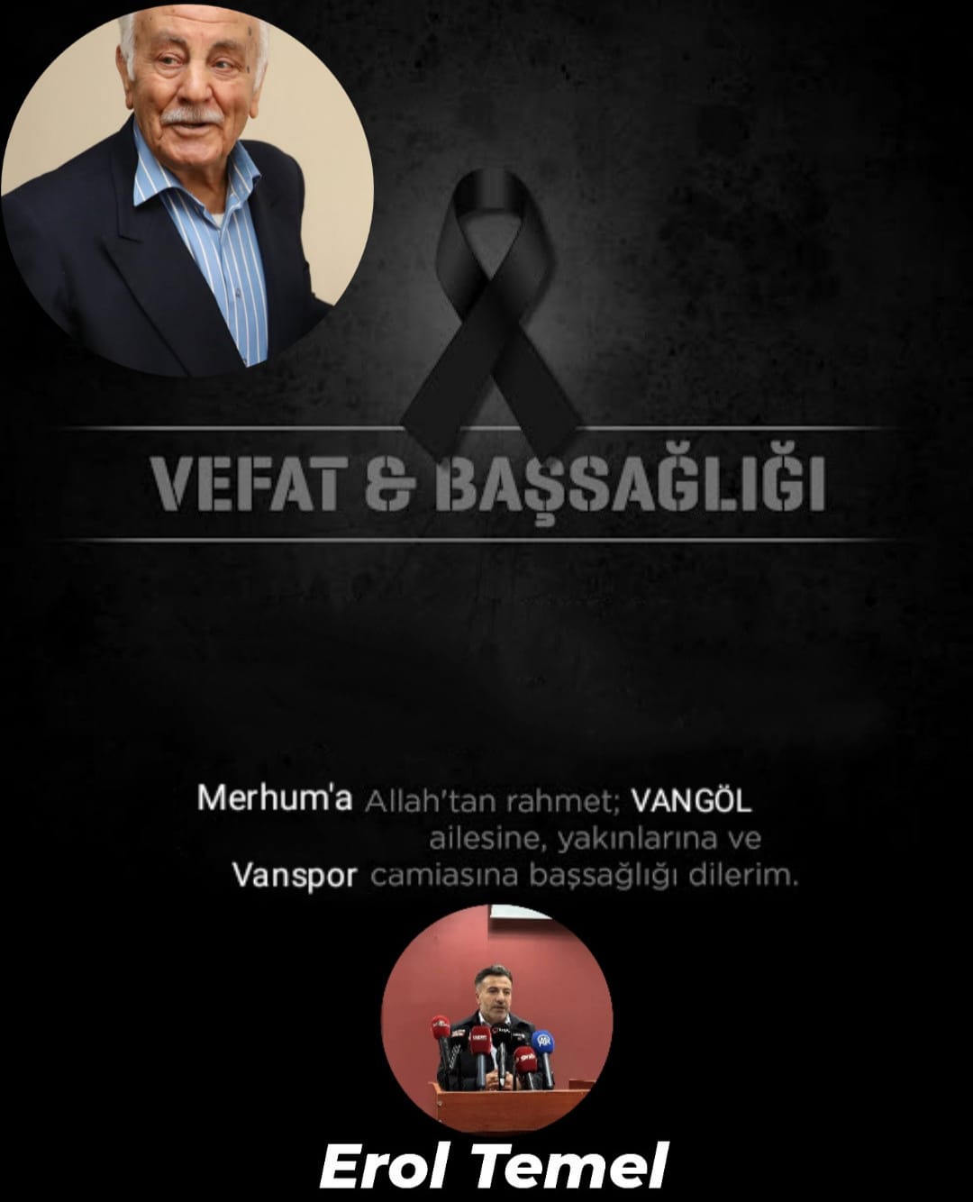 Van Spor FK Başkanı Erol Temel’den Taziye Mesajı