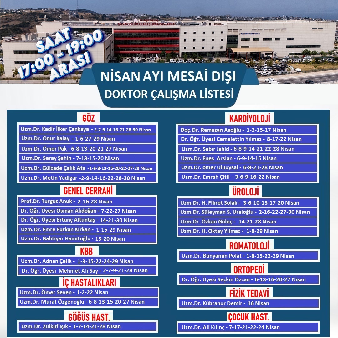 Yalova Eğitim ve Araştırma Hastanesinde Mesai Dışı Hizmet