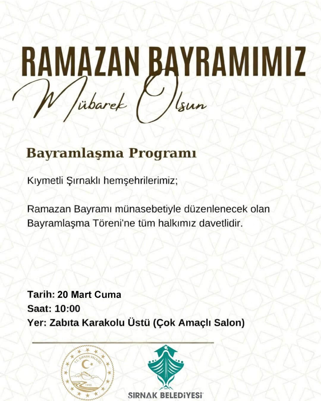 Şırnak Valiliğinden Bayramlaşma Programına Davet