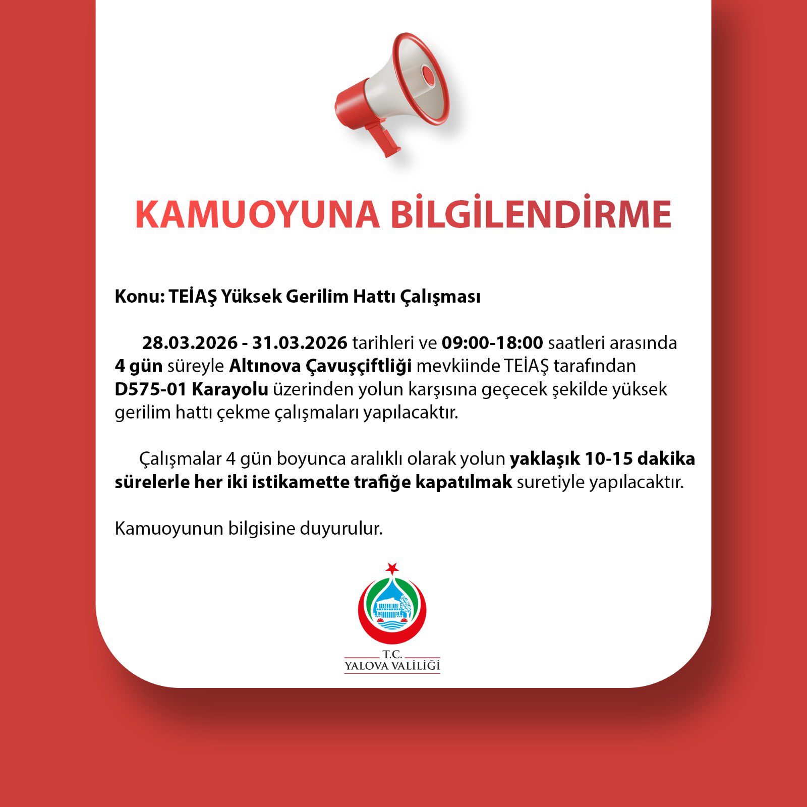 Yalova’da Yüksek Gerilim Hattı Mesaisi Başlıyor