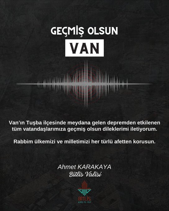 Bingöl Valisi Cahit Çelik’ten Van İçin Geçmiş Olsun Mesajı