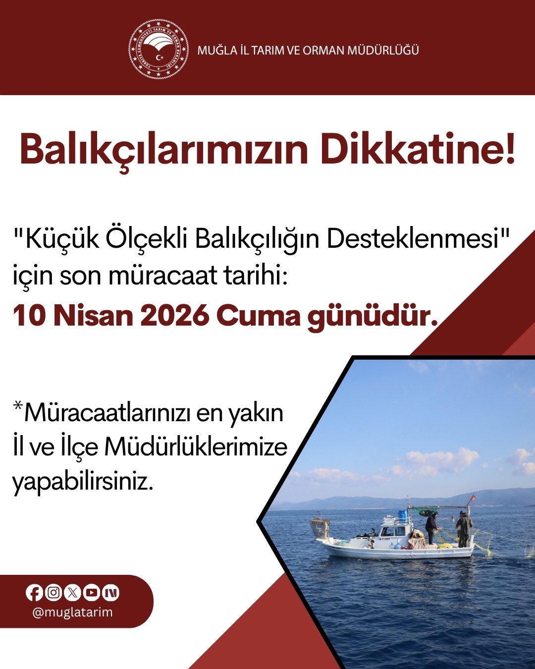 Muğla’da Küçük Ölçekli Balıkçılık Desteği İçin Son Gün Yaklaşıyor