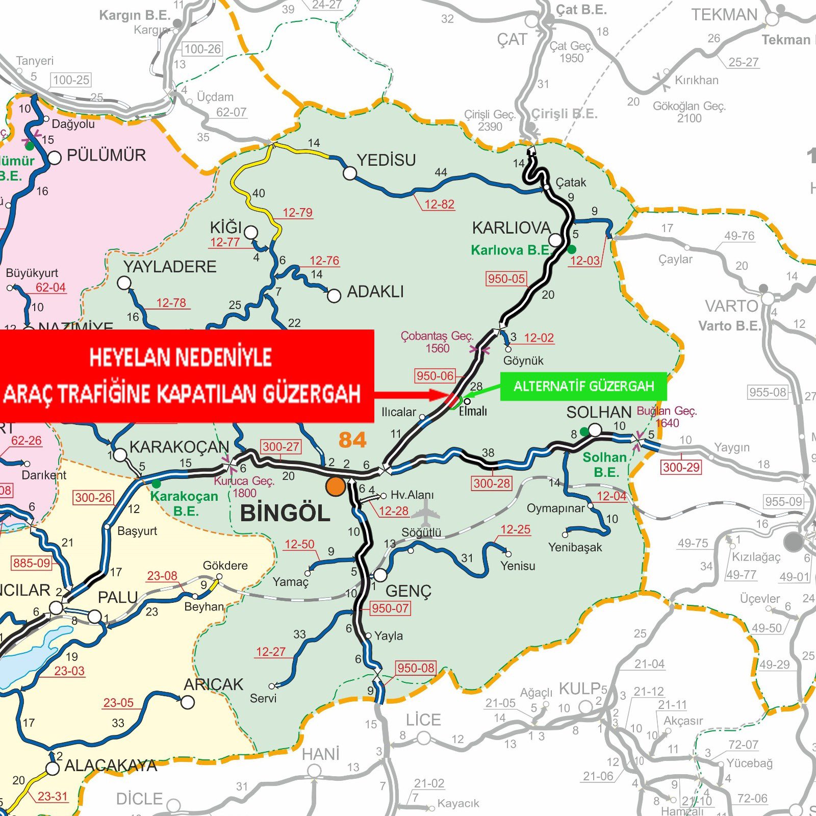 Bingöl–Erzurum Karayolu Heyelan Riski Nedeniyle Trafiğe Kapatıldı