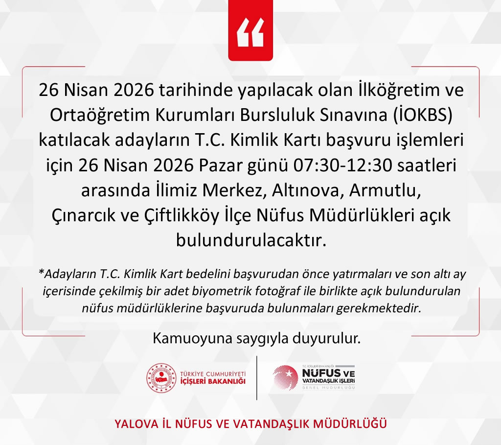 Bursluluk Sınavı İçin Nüfus Müdürlükleri