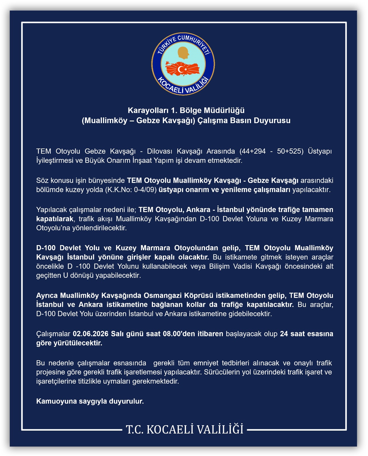 KOCAELİ / TEKHA Kocaeli Valiliği,