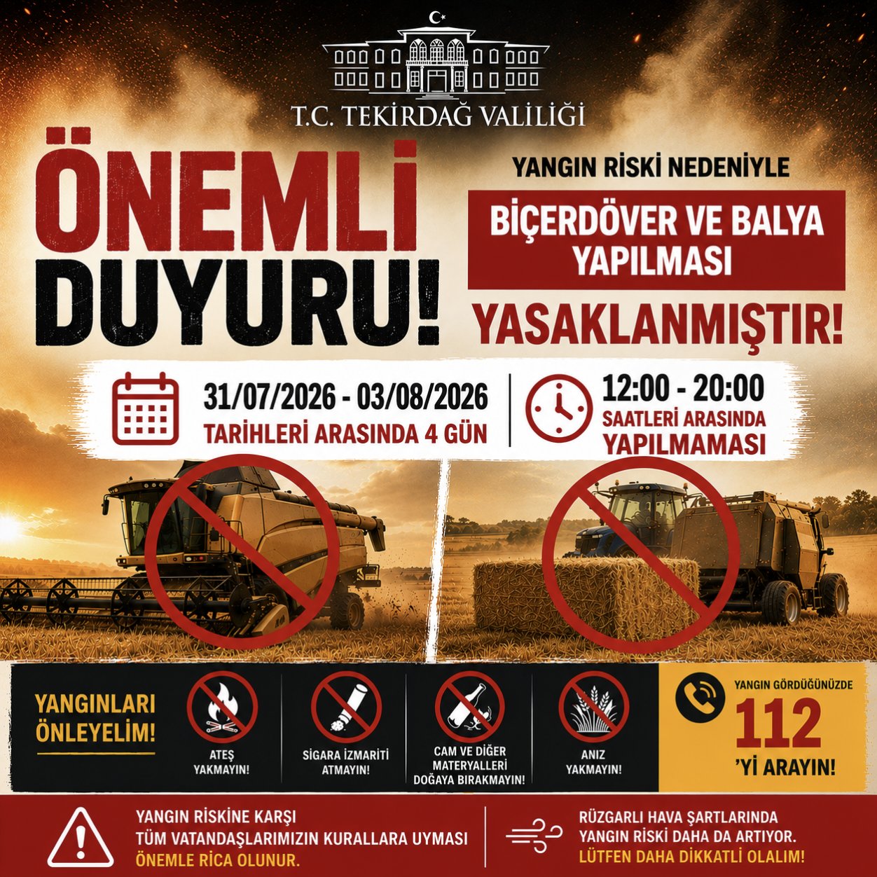 Tekirdağ’da Balya Makinelerine Sıcak Saat Kısıtlaması