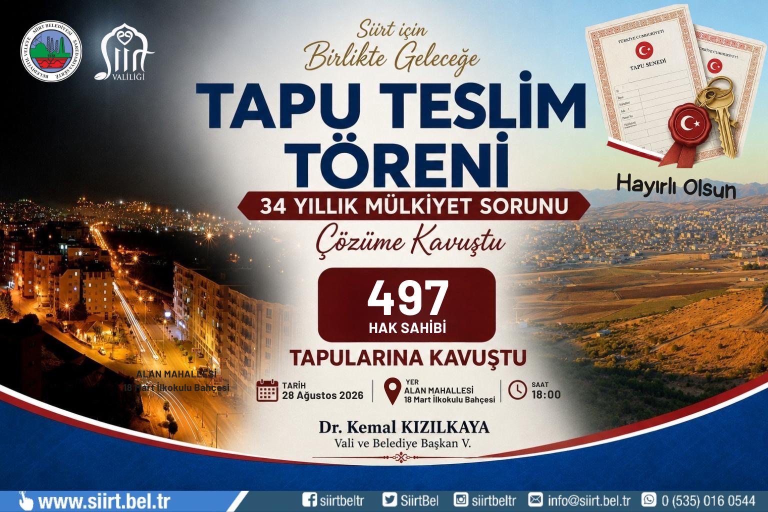 Siirt’te 34 Yıllık Mülkiyet Sorunu Çözüldü: 497 Hak Sahibi Tapusuna Kavuşuyor