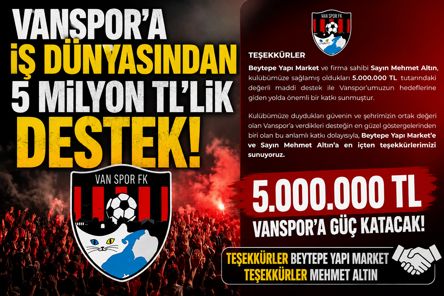 Vanspor’a İş Dünyasından 5 Milyon