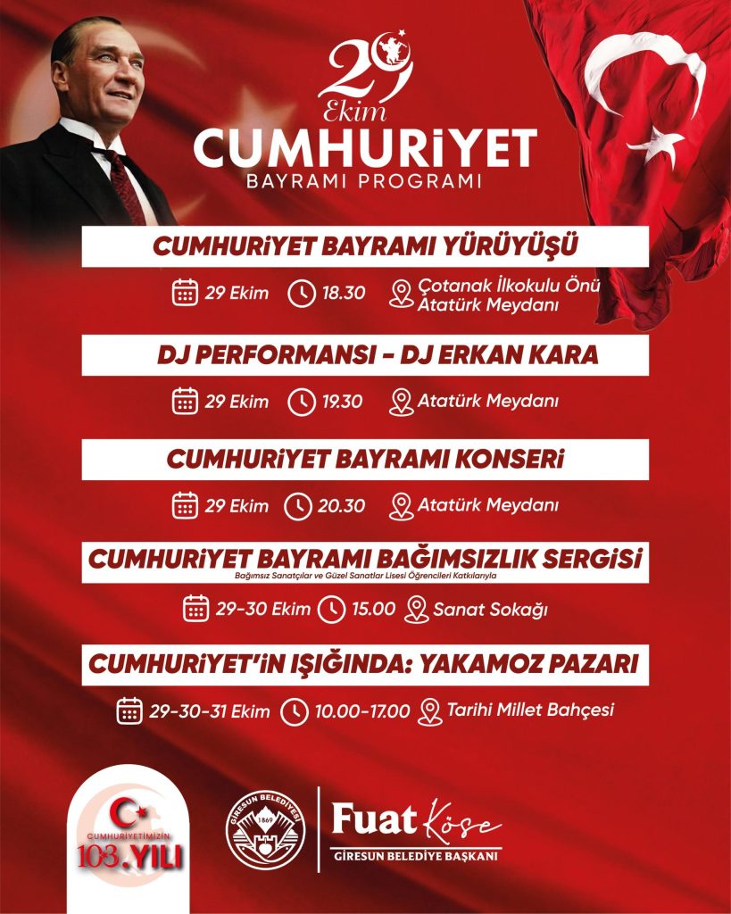 GİRESUN / TEKHA Giresun Belediyesi, 29 Ekim Cumhuriyet Bayramı programını