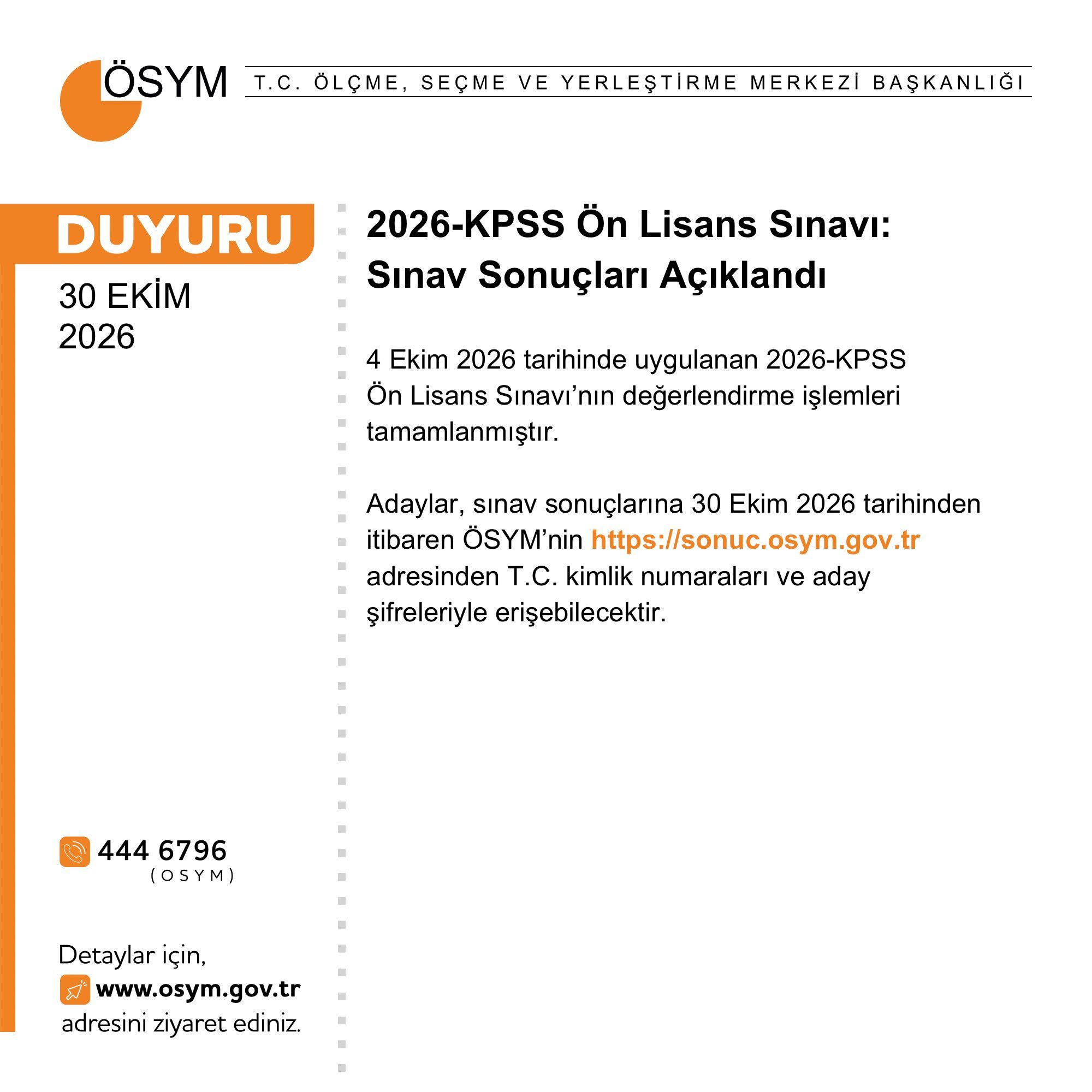 ANKARA / TEKHA Ölçme, Seçme ve Yerleştirme Merkezi (ÖSYM), 2026