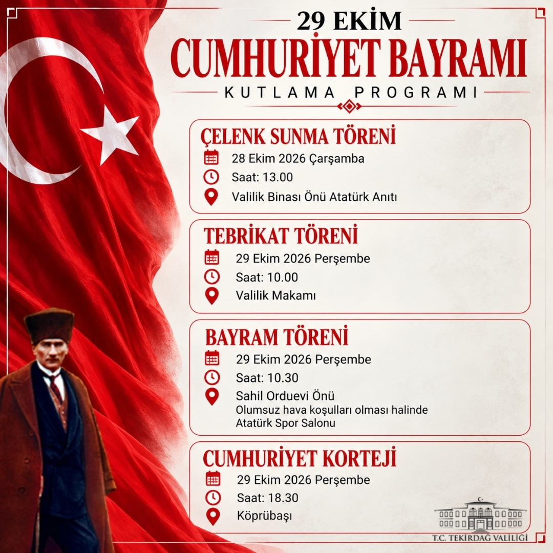 TEKİRDAĞ / TEKHA Tekirdağ Valiliği, Türkiye Cumhuriyeti’nin kuruluşunun 103’üncü yıl