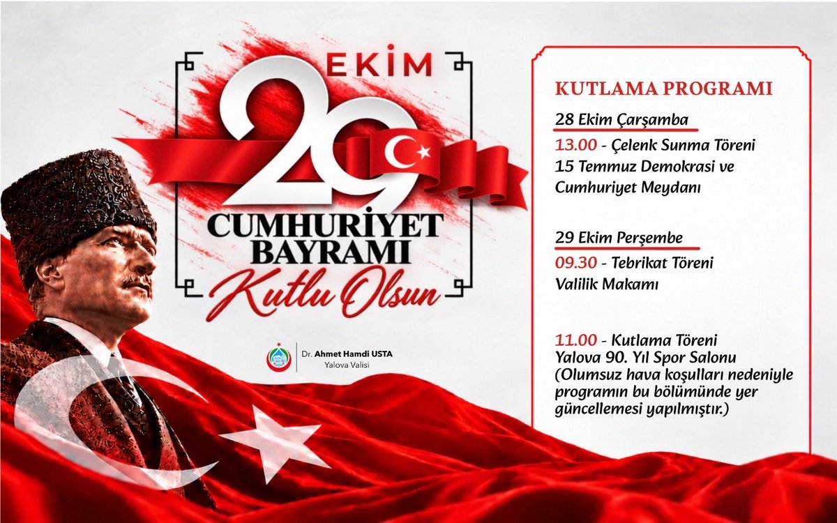YALOVA / TEKHA Yalova Valiliği, Cumhuriyetin kuruluşunun 103. yıl dönümü
